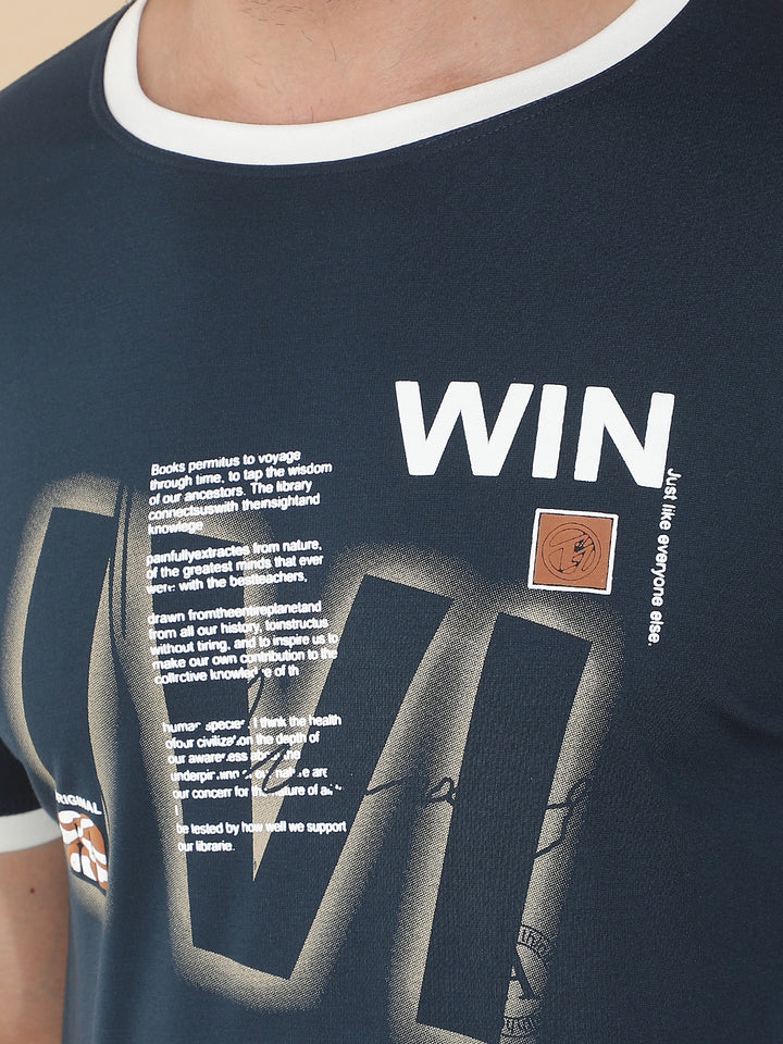 COBB NAVY BLUE PRINTED ROUND NECK T-SHIRT