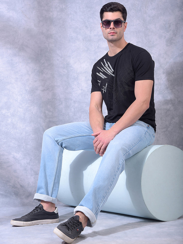 COBB BLACK PRINTED ROUND NECK T-SHIRT