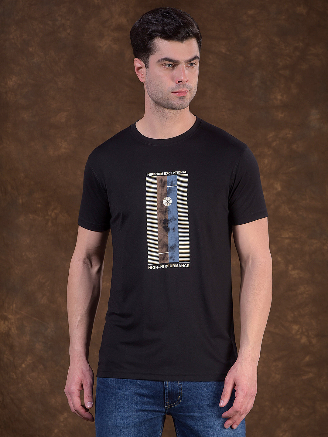 cobb black printed round neck t-shirt