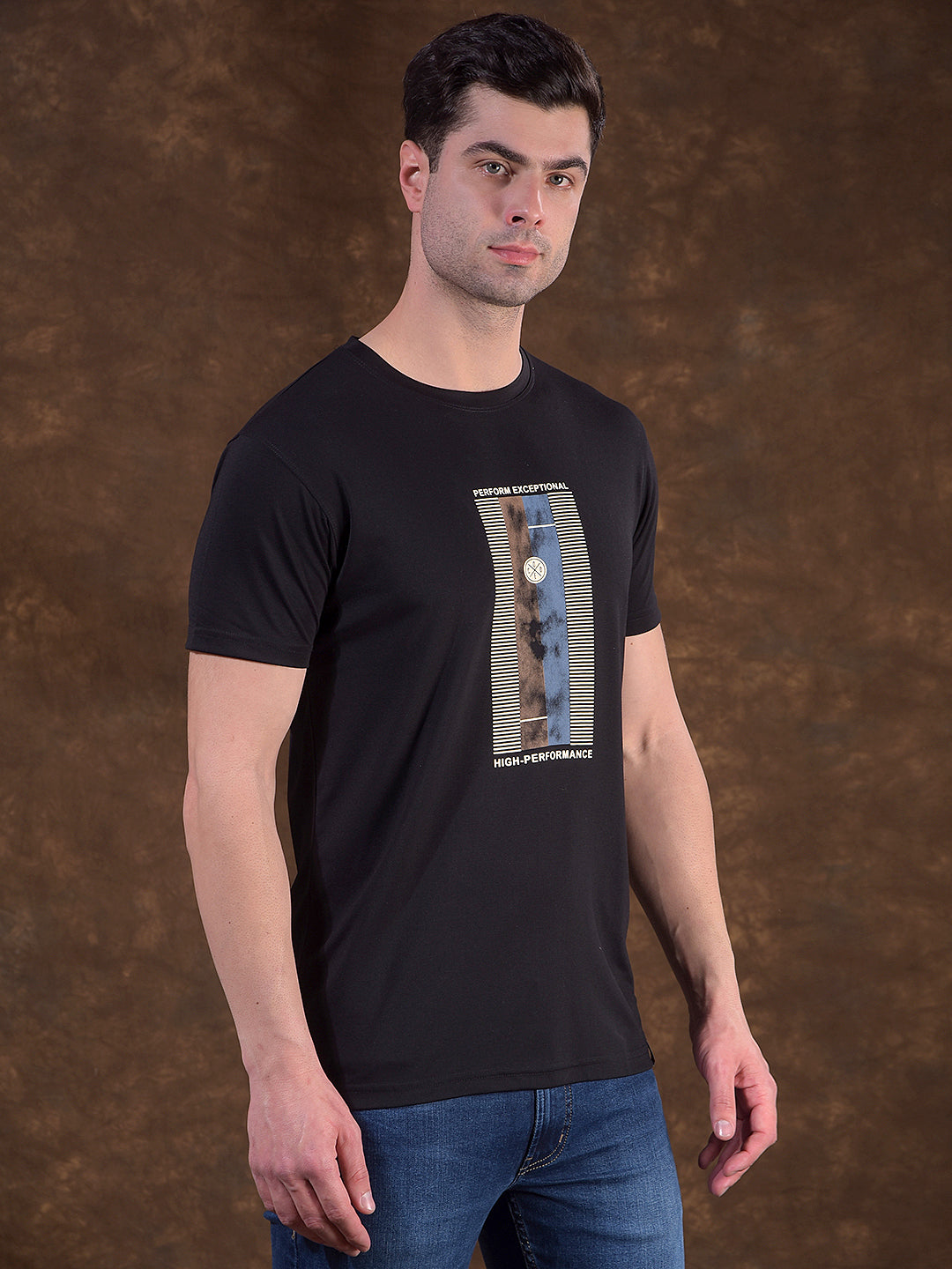 cobb black printed round neck t-shirt