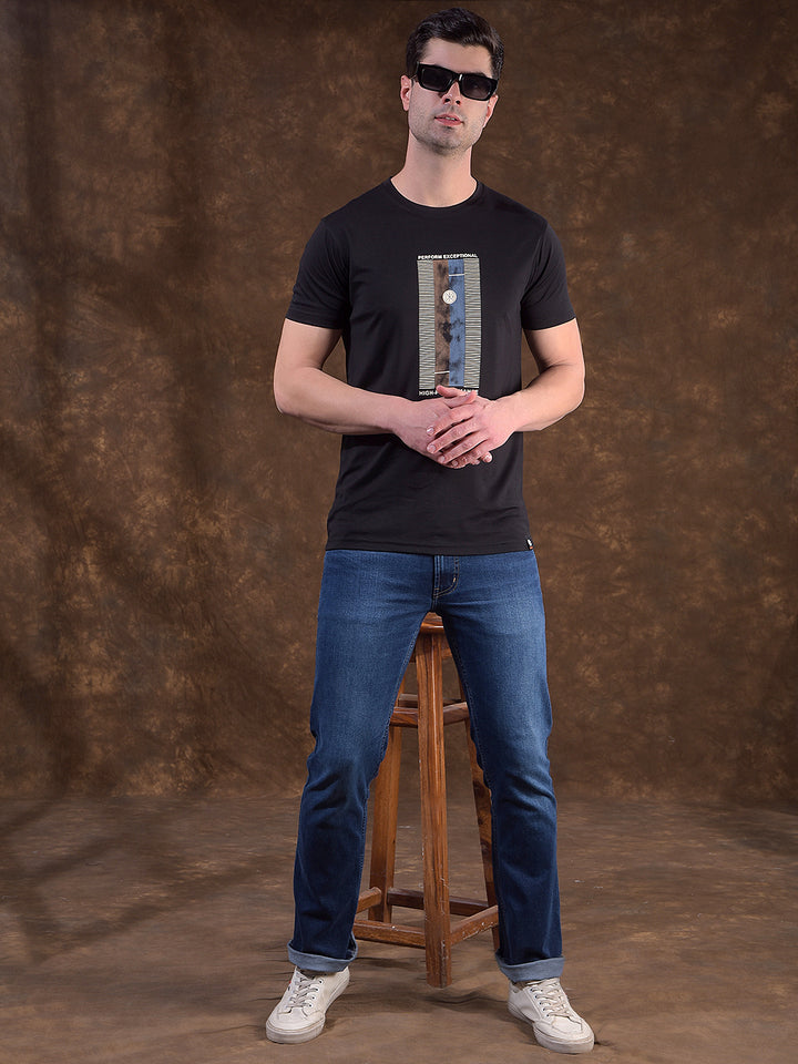 COBB BLACK PRINTED ROUND NECK T-SHIRT