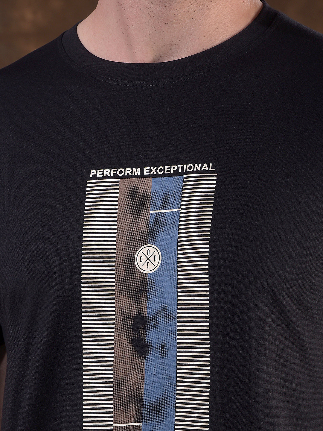 COBB BLACK PRINTED ROUND NECK T-SHIRT