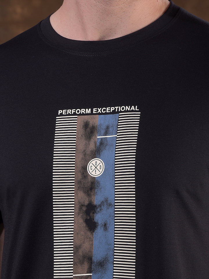 COBB BLACK PRINTED ROUND NECK T-SHIRT