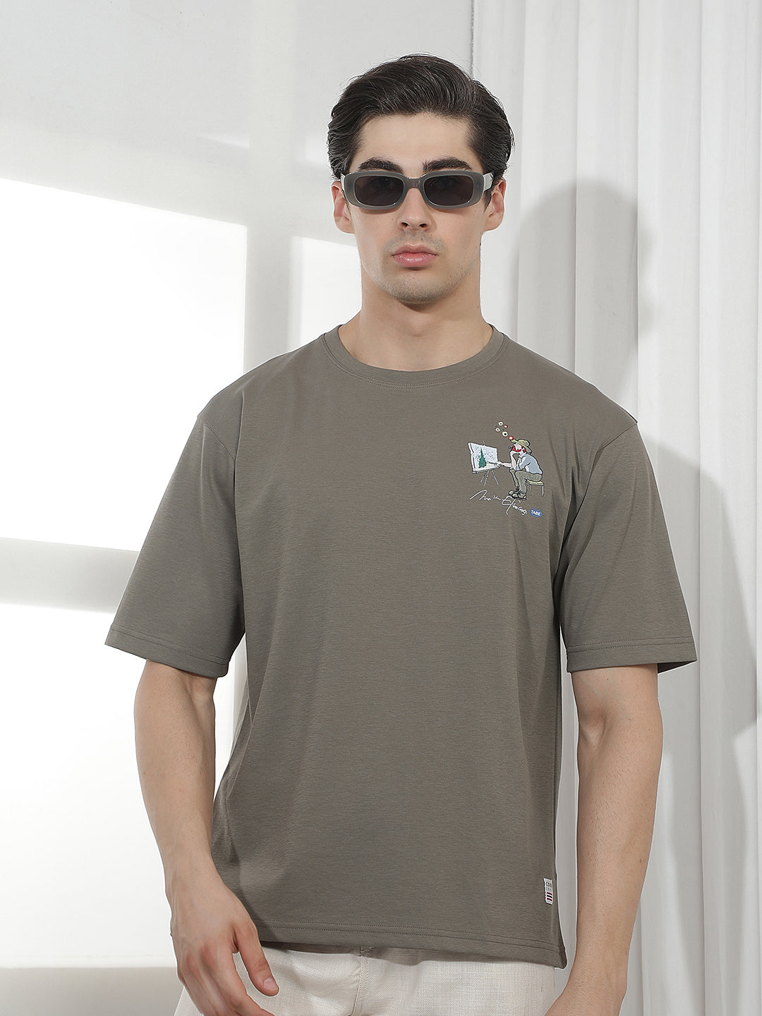olive oversized printed round tees