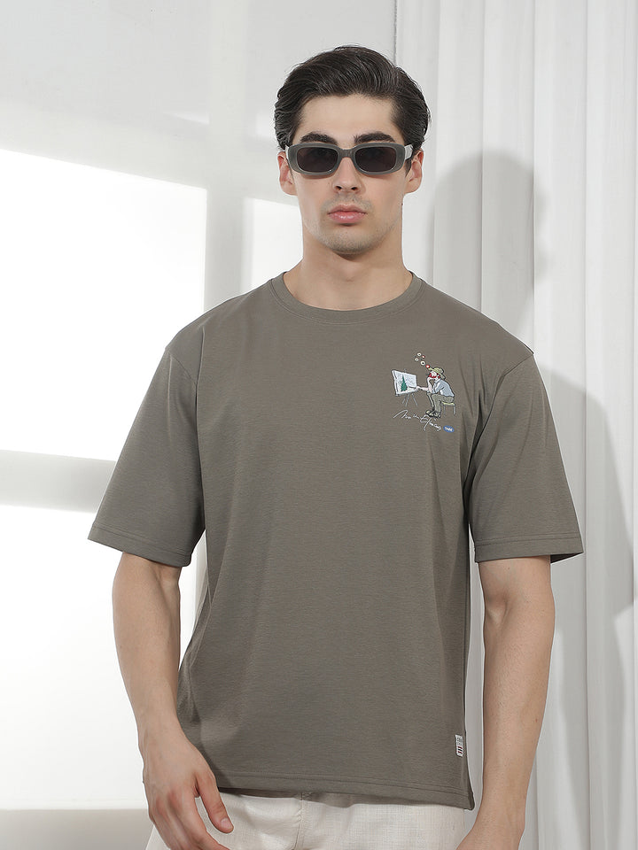 olive oversized printed round tees