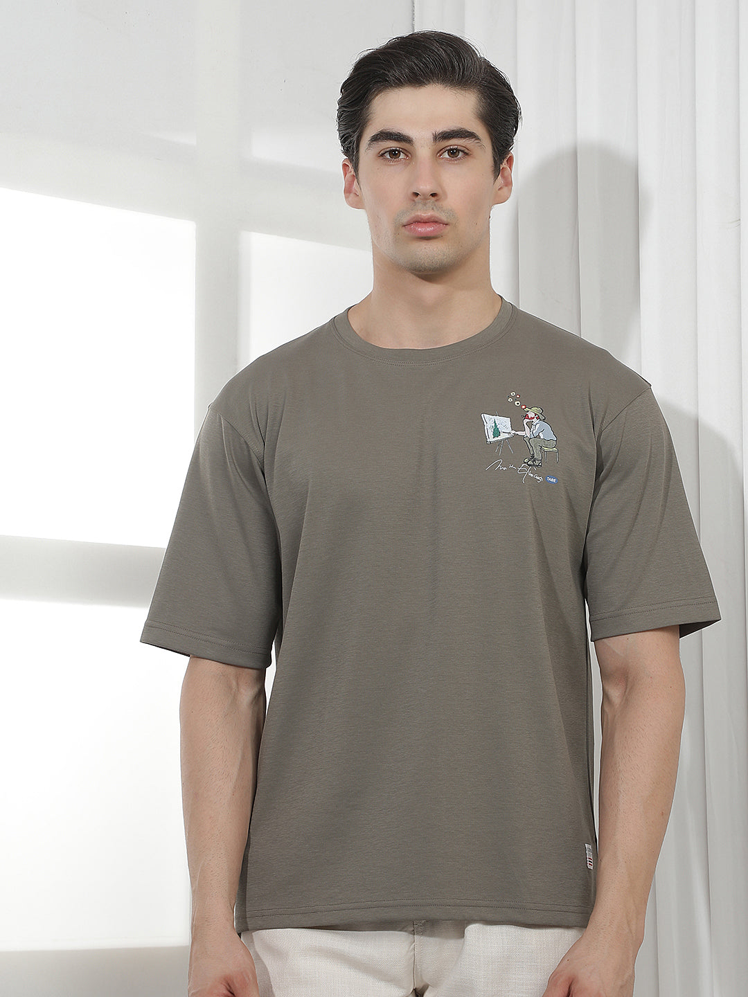 olive oversized printed round tees