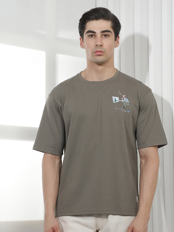 olive oversized printed round tees