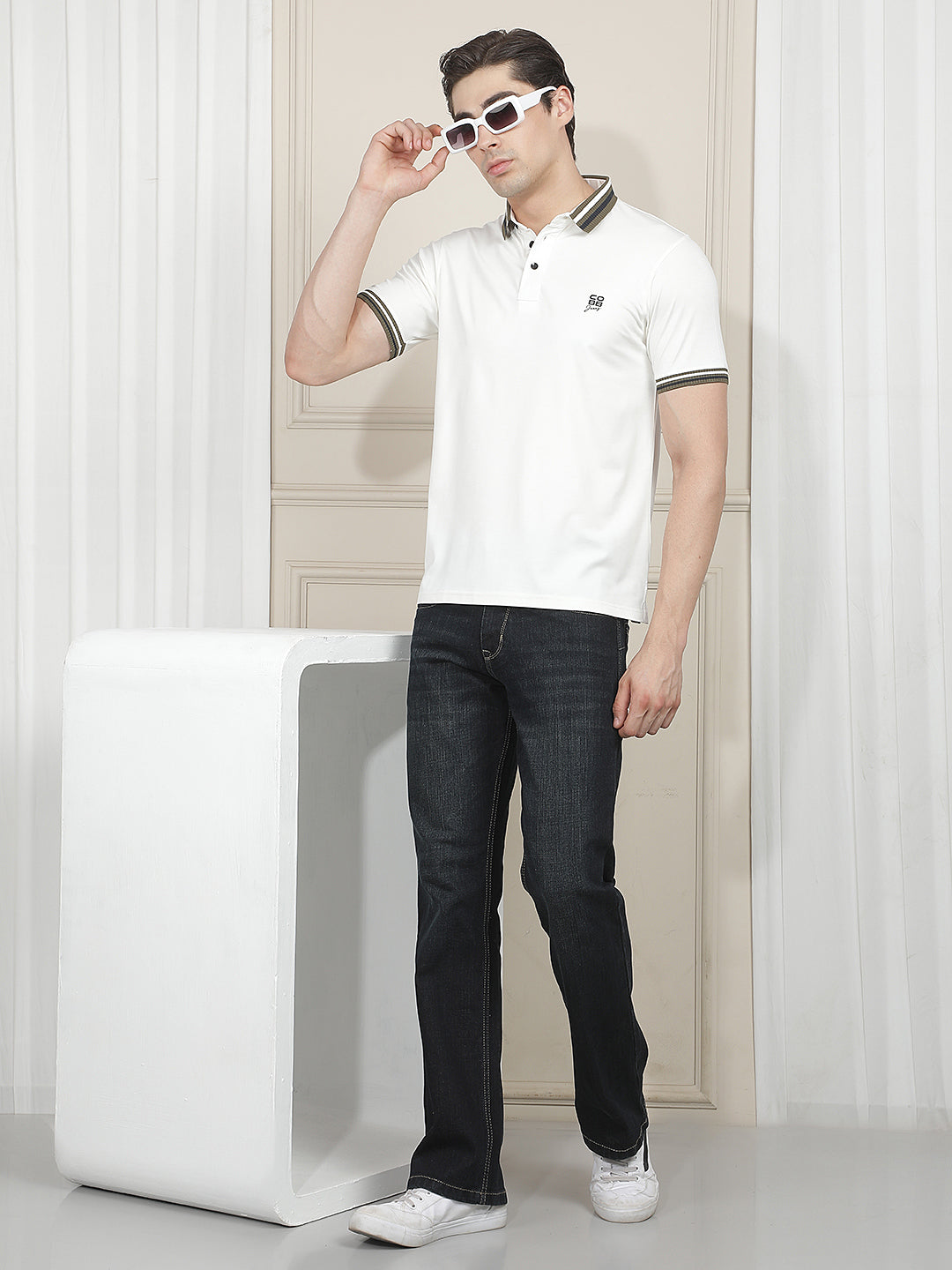 WHITE SOLID POLO T-SHIRT