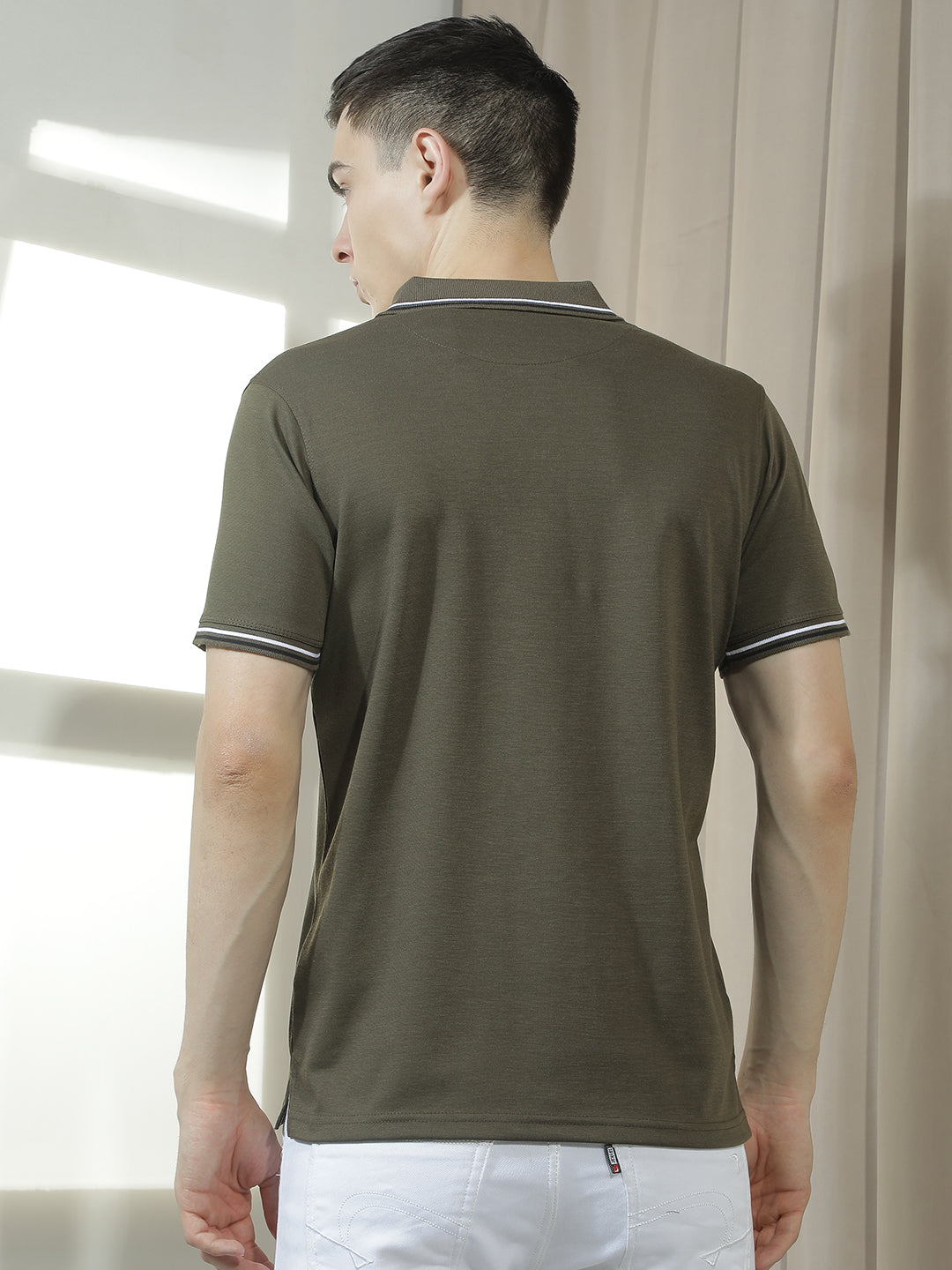 cobb olive solid polo neck t-shirt