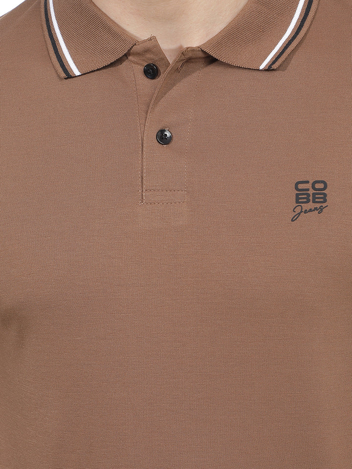 TAN SOLID POLO T-SHIRT