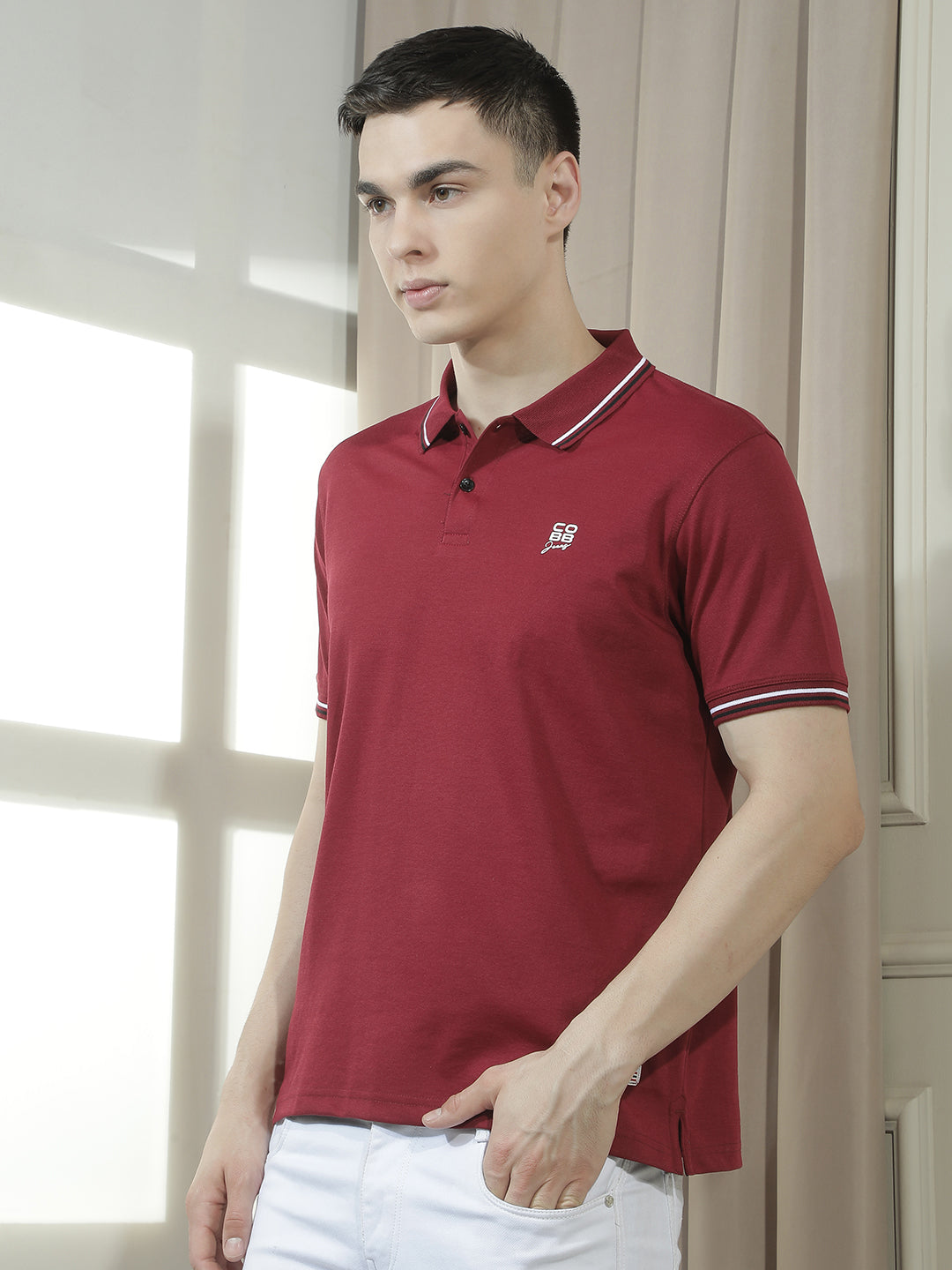 cobb wine solid polo neck t-shirt