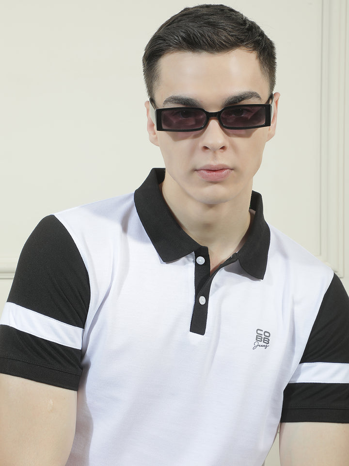 cobb white solid polo neck t-shirt