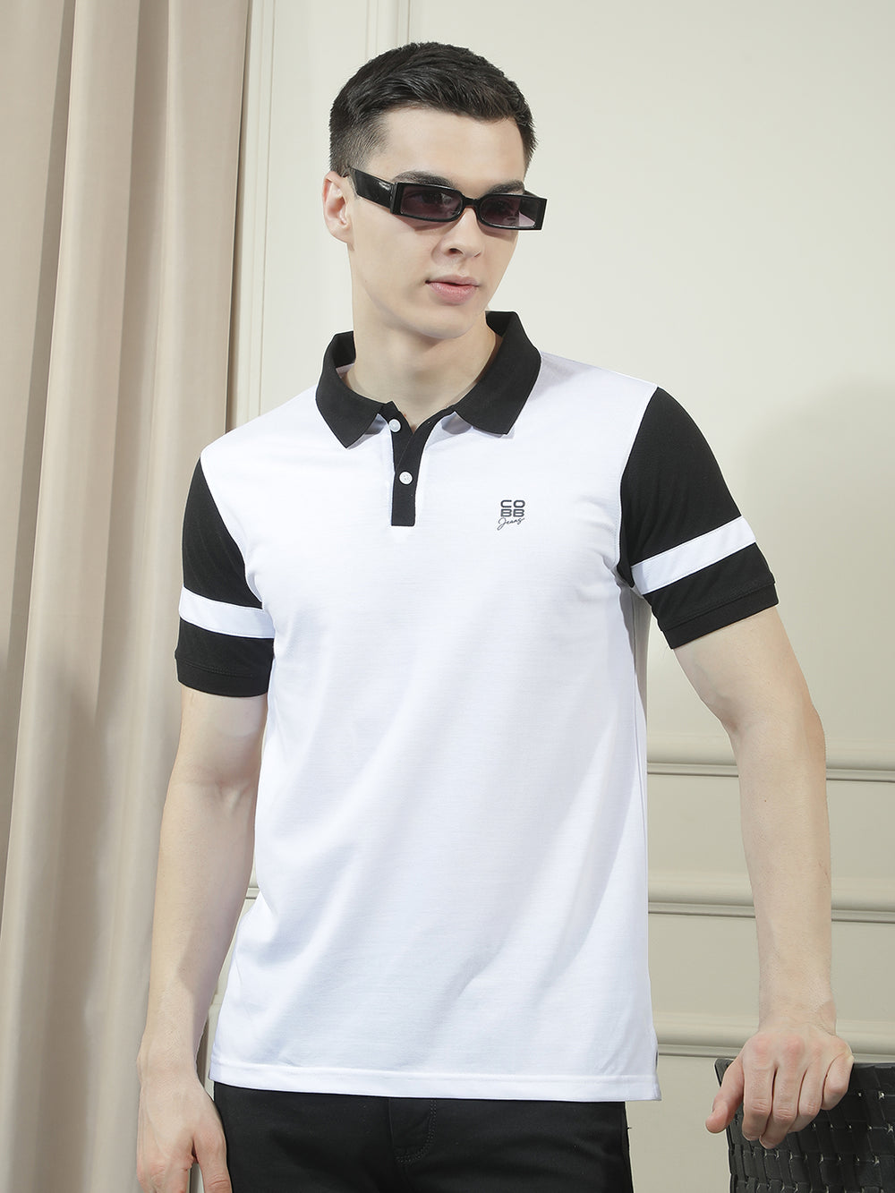 cobb white solid polo neck t-shirt