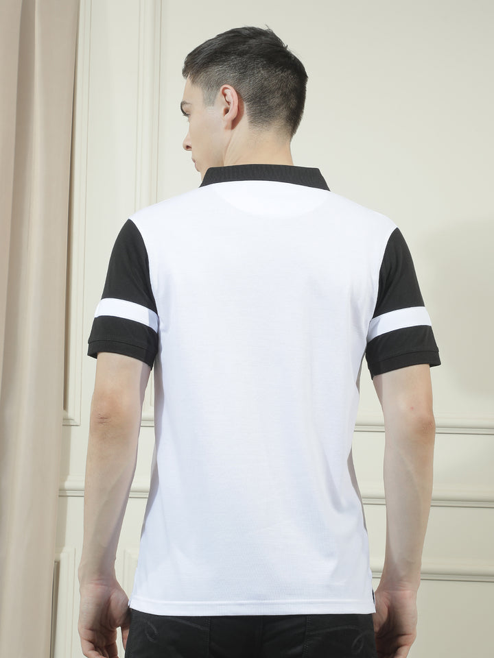cobb white solid polo neck t-shirt