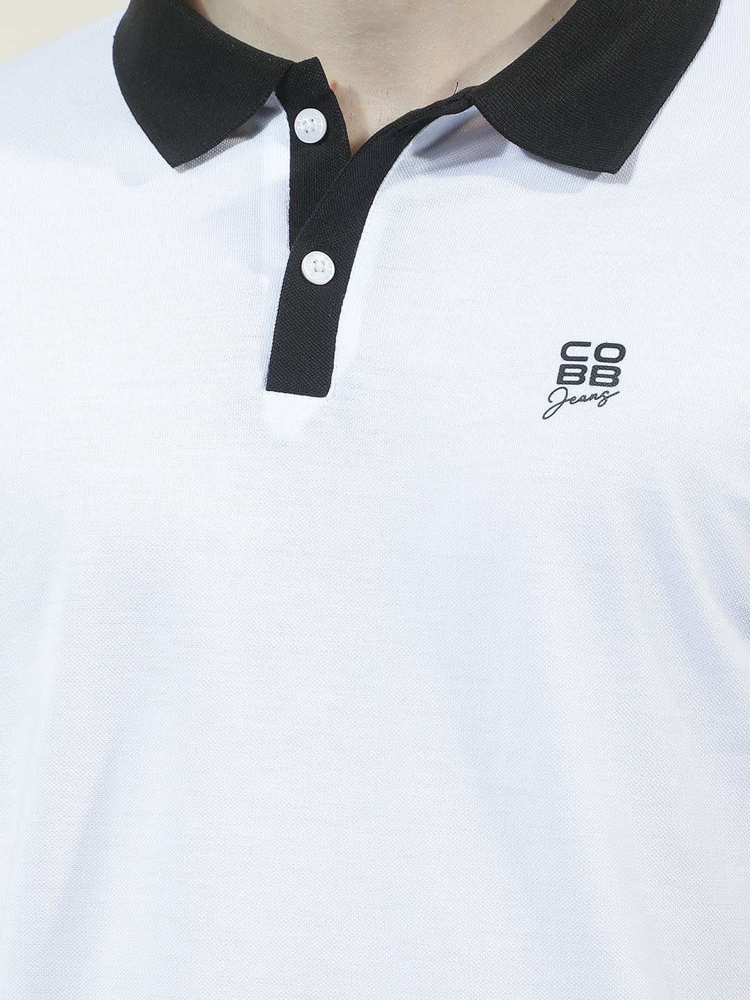 COBB WHITE SOLID POLO NECK T-SHIRT
