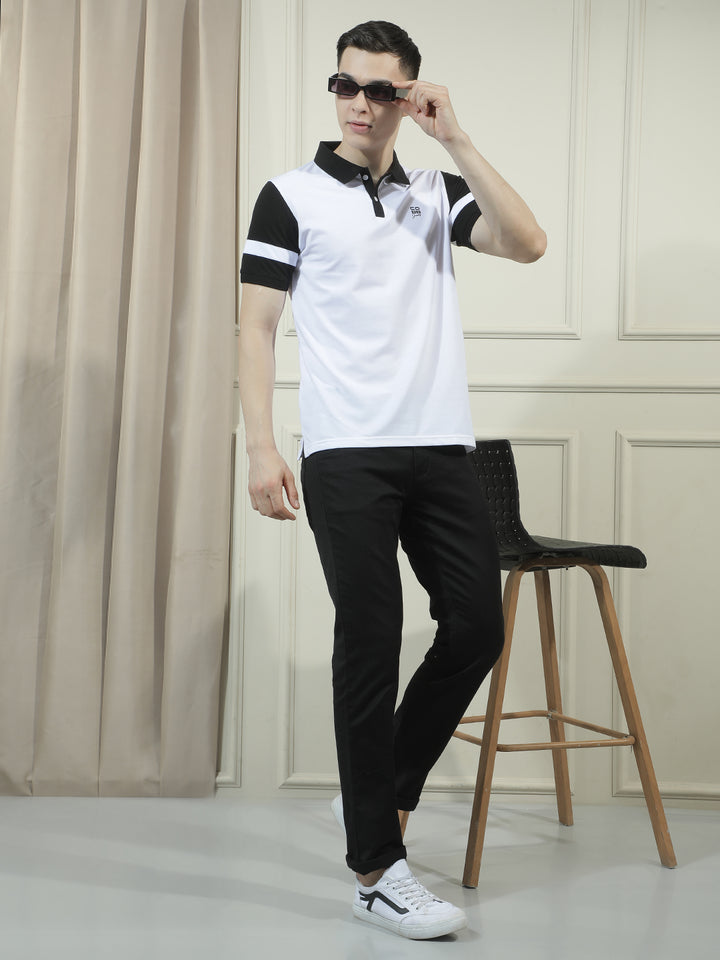 COBB WHITE SOLID POLO NECK T-SHIRT