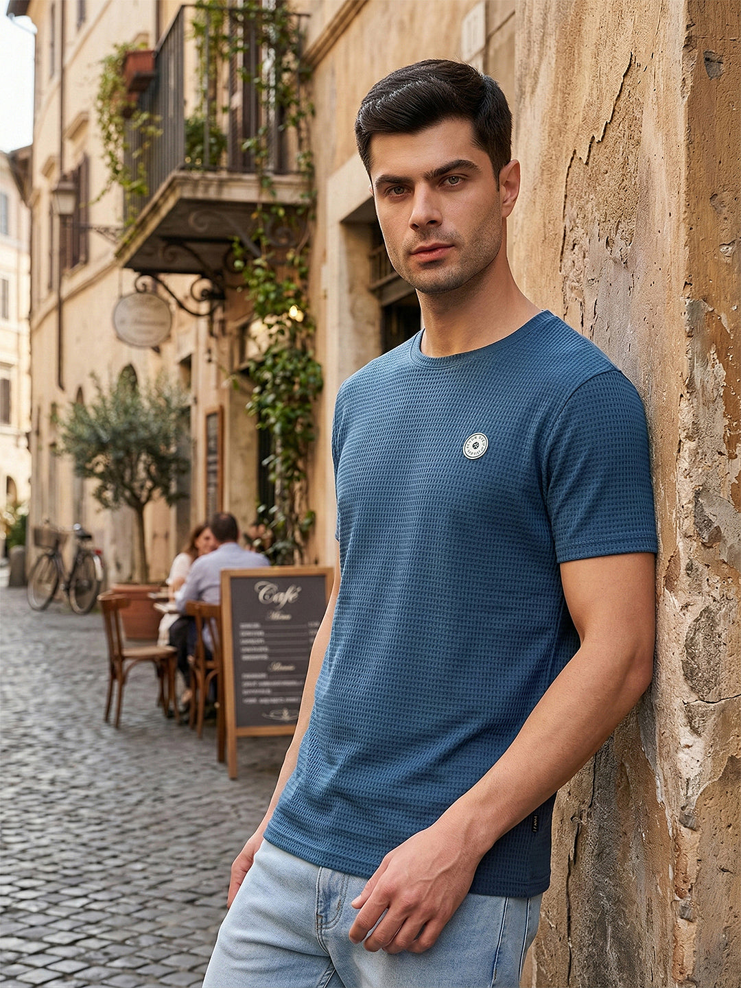 cobb navy self-design round neck t-shirt