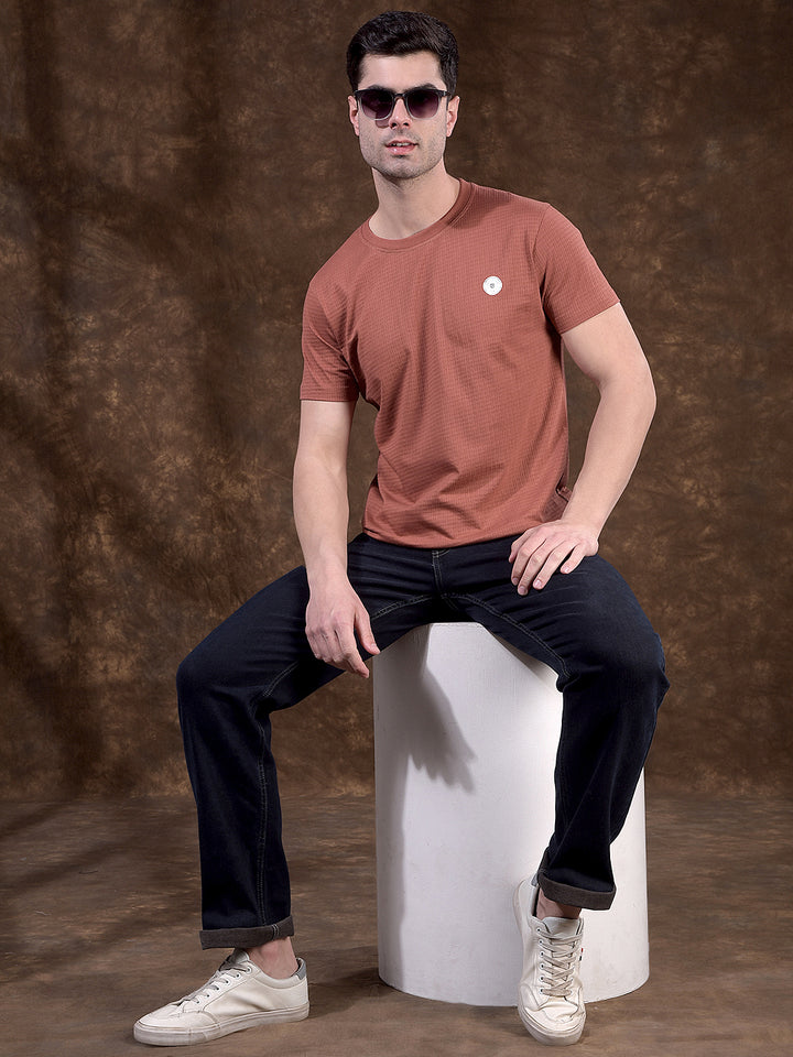COBB RUST SELF-DESIGN ROUND NECK T-SHIRT