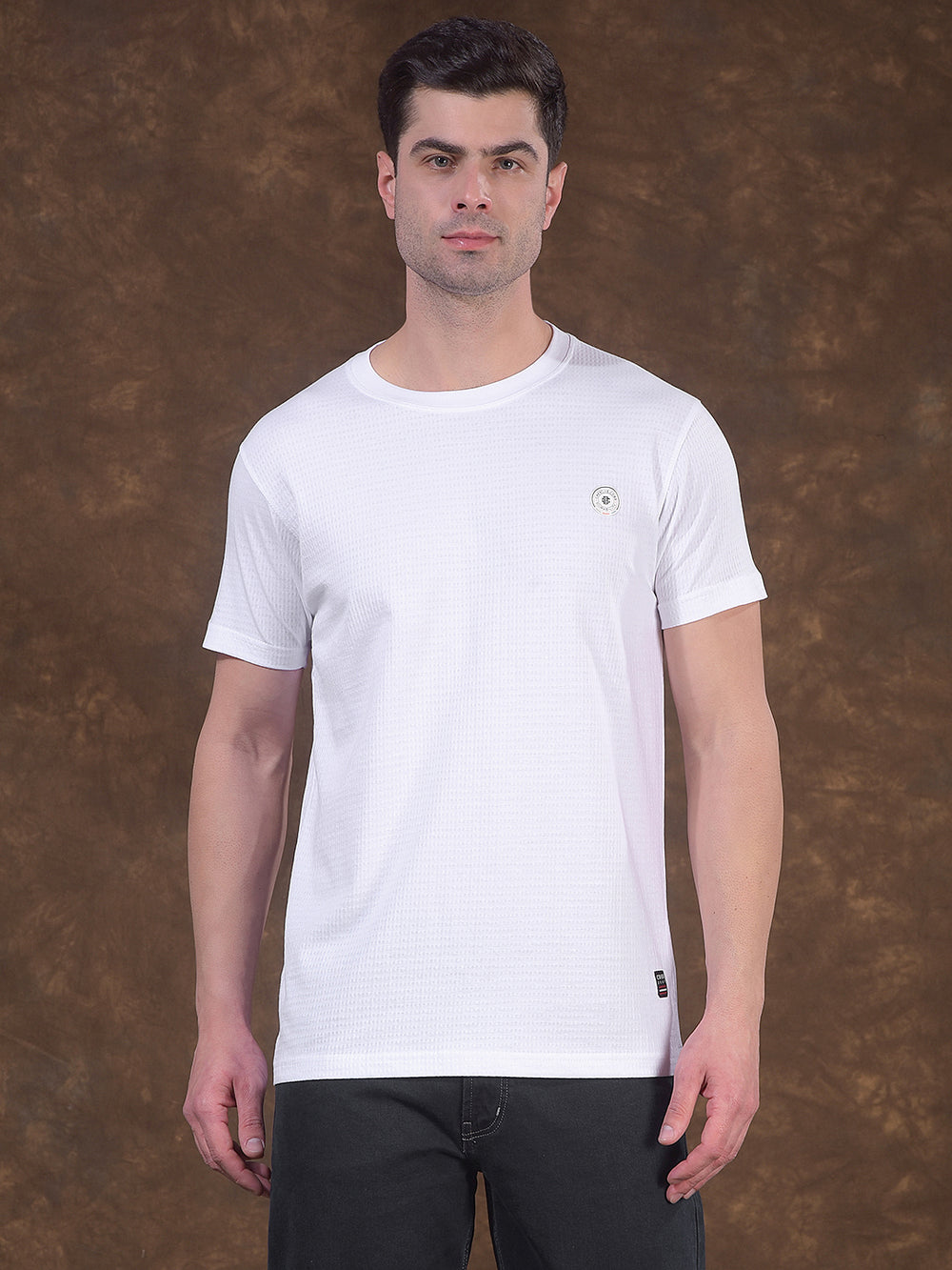 cobb white self-design round neck t-shirt