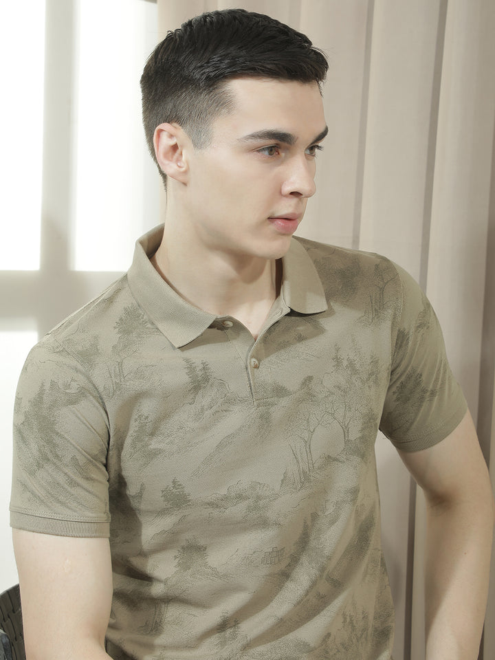 cobb green printed polo neck t-shirt
