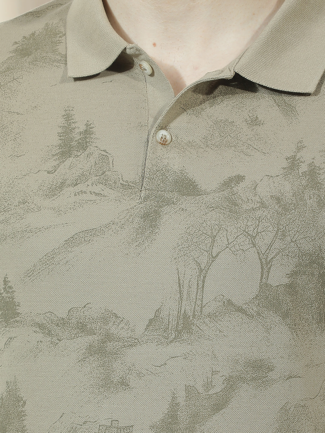 COBB GREEN PRINTED POLO NECK T-SHIRT