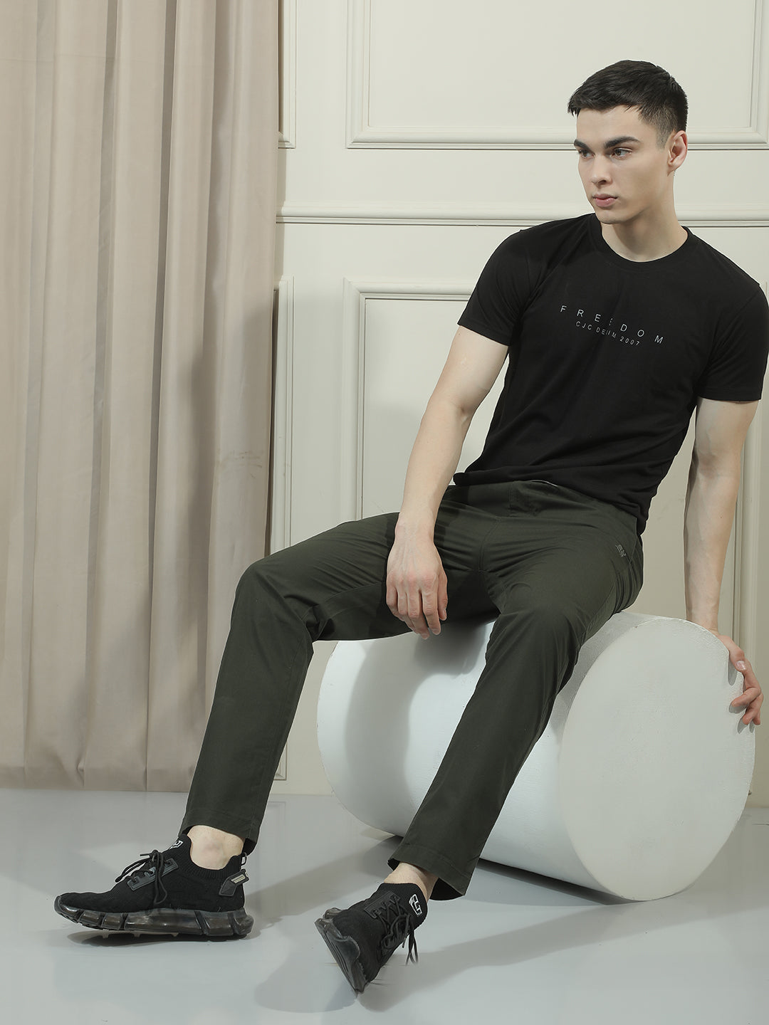 COBB GREEN PRINTED POLO NECK T-SHIRT