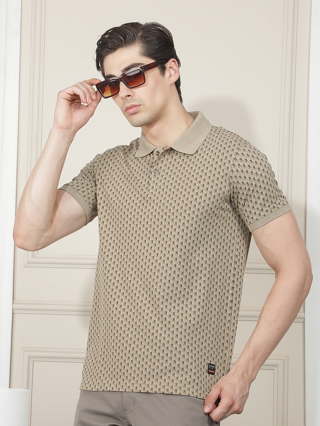 camel printed polo t-shirt