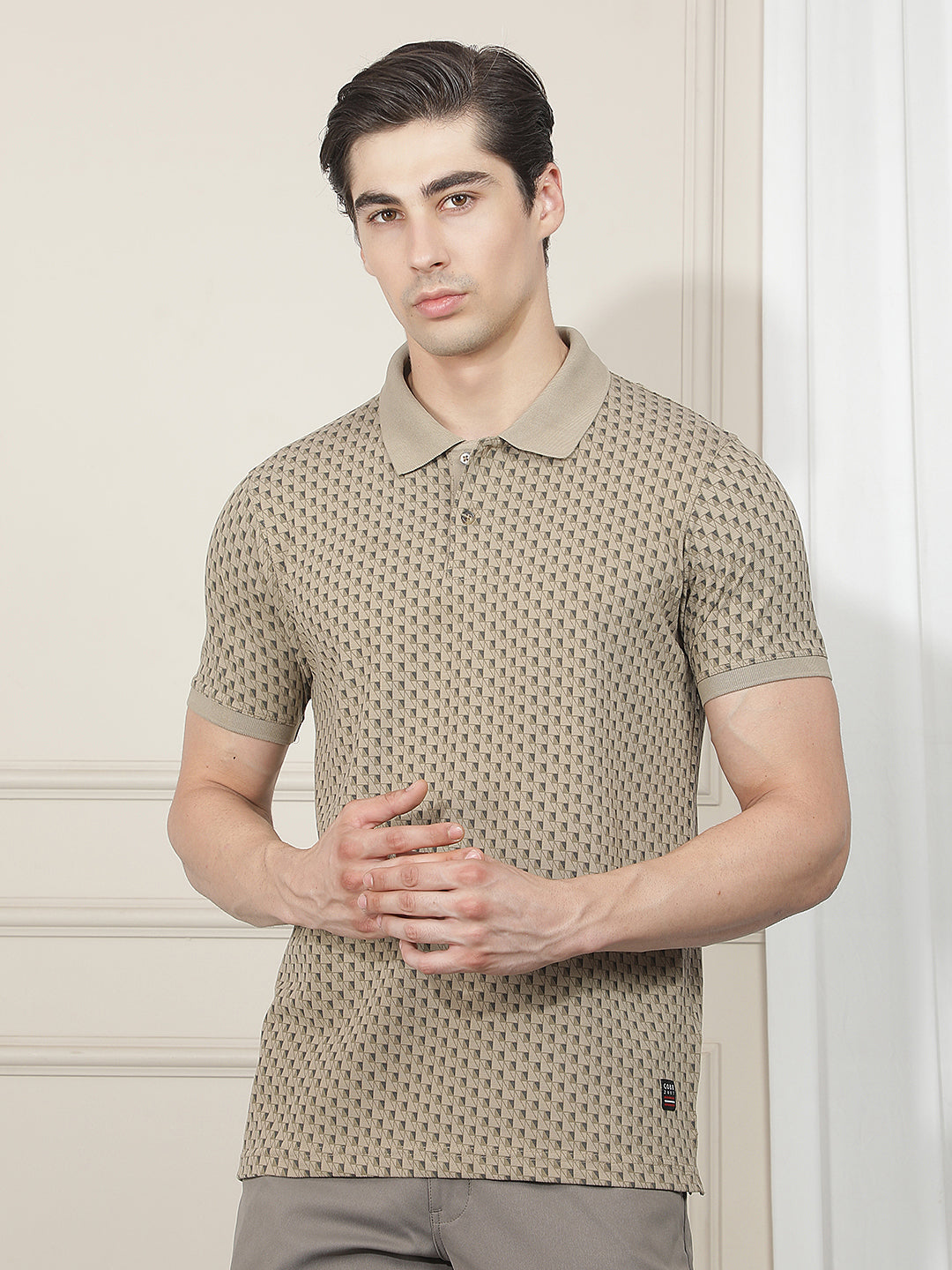camel printed polo t-shirt