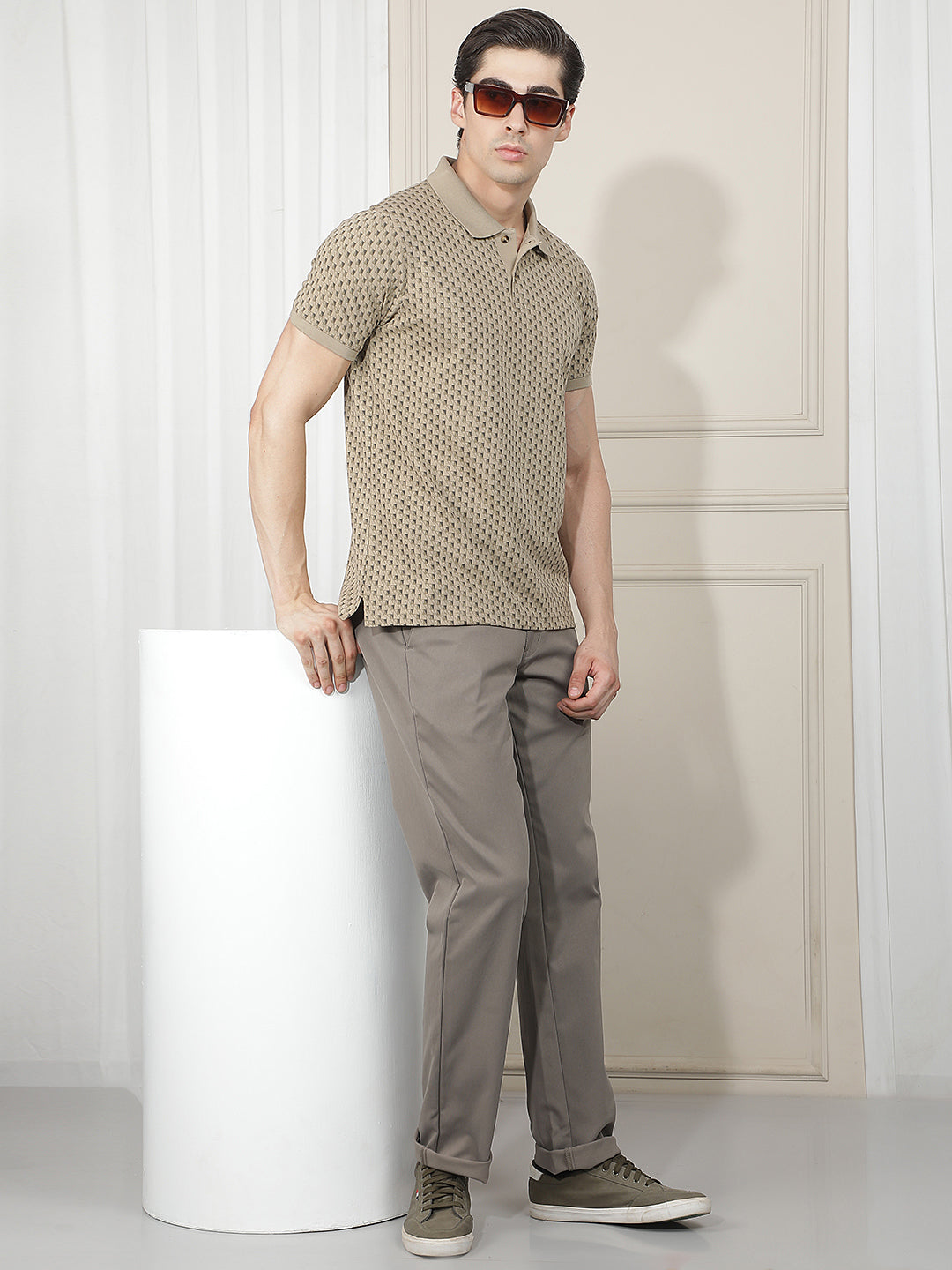 CAMEL PRINTED POLO T-SHIRT