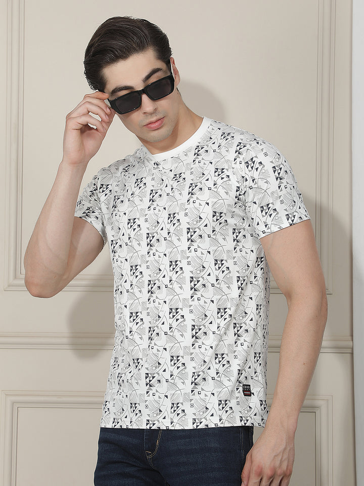 white printed round tees