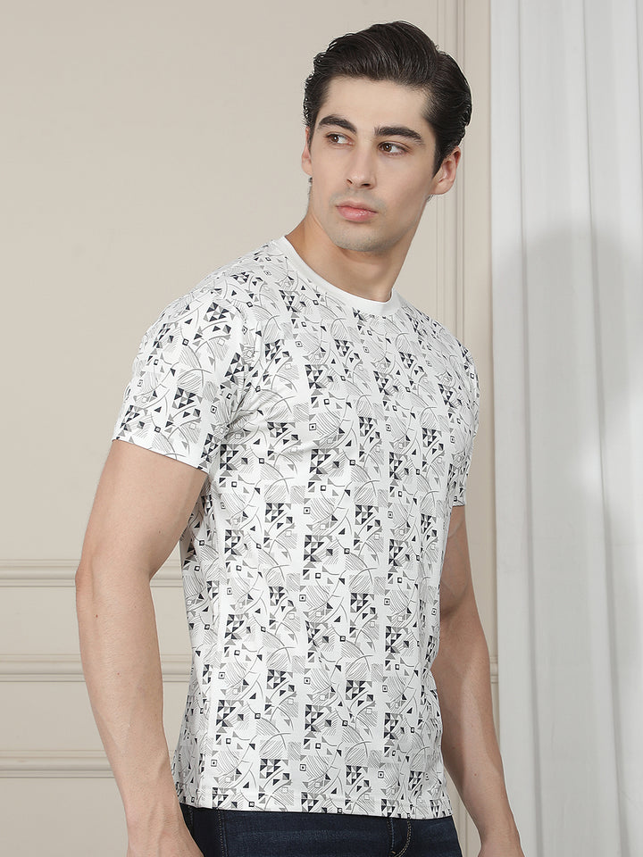 WHITE PRINTED ROUND TEES