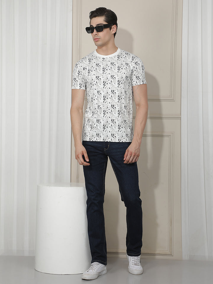 WHITE PRINTED ROUND TEES