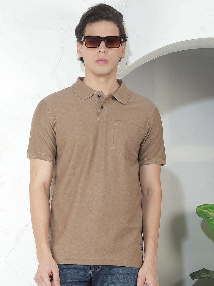 light brown textured polo t-shirt