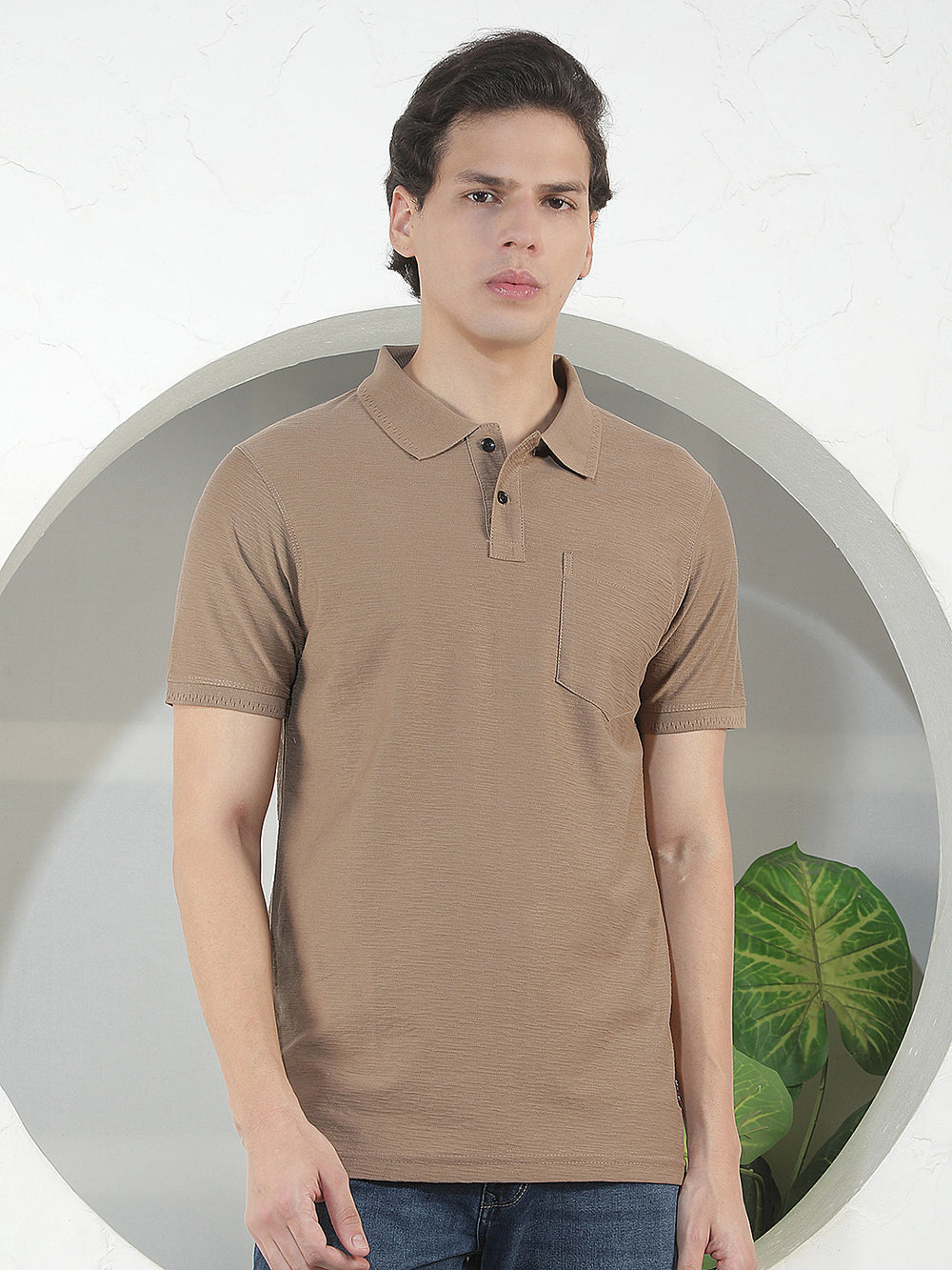 light brown textured polo t-shirt