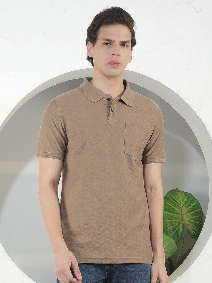 light brown textured polo t-shirt