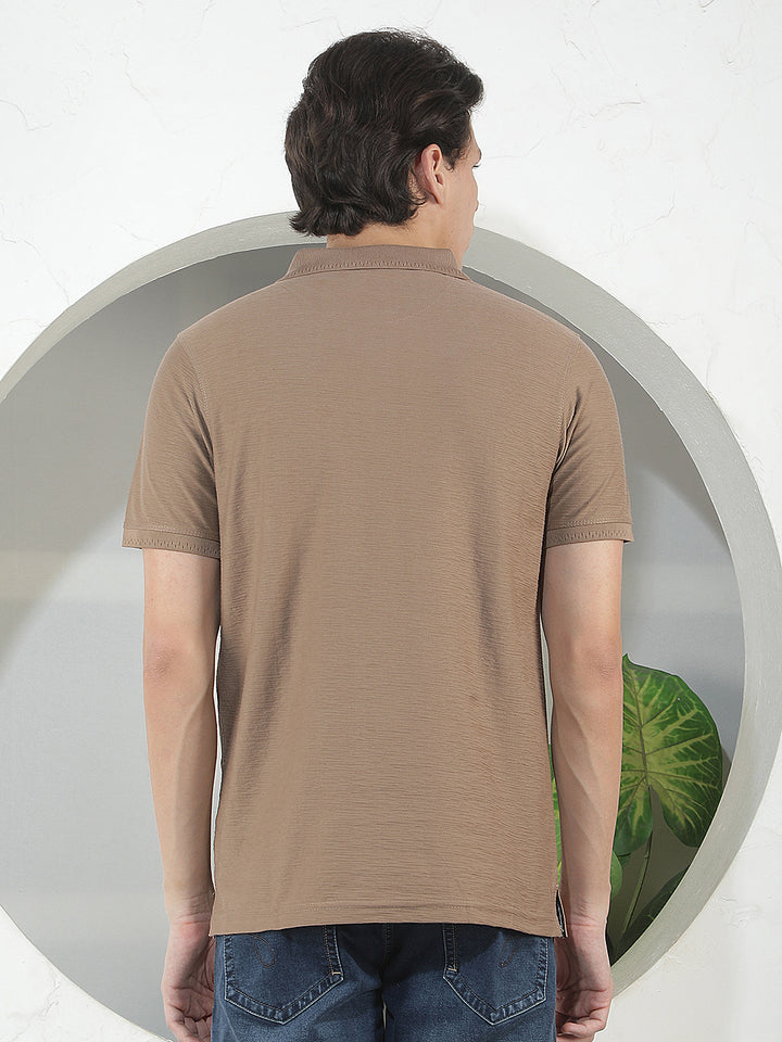 light brown textured polo t-shirt