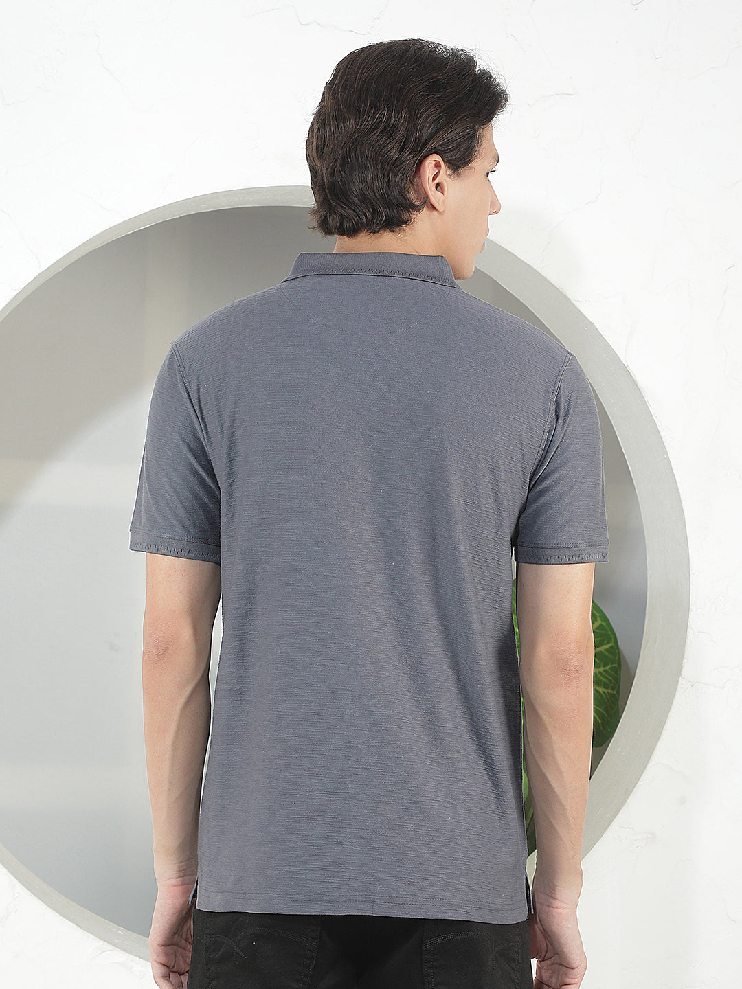 slate grey textured polo t-shirt