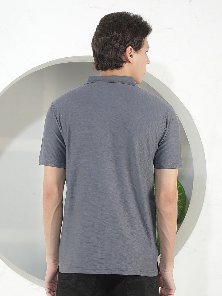 slate grey textured polo t-shirt