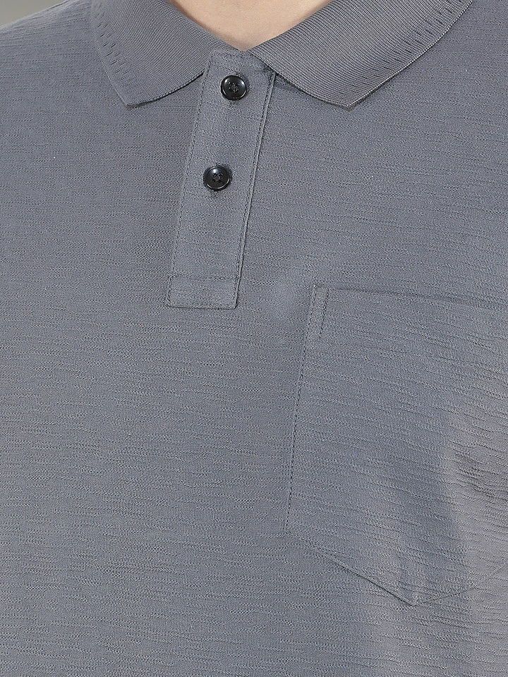 slate grey textured polo t-shirt