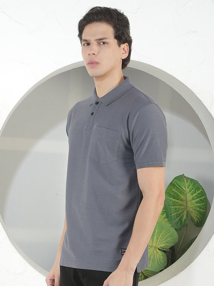 SLATE GREY TEXTURED POLO T-SHIRT