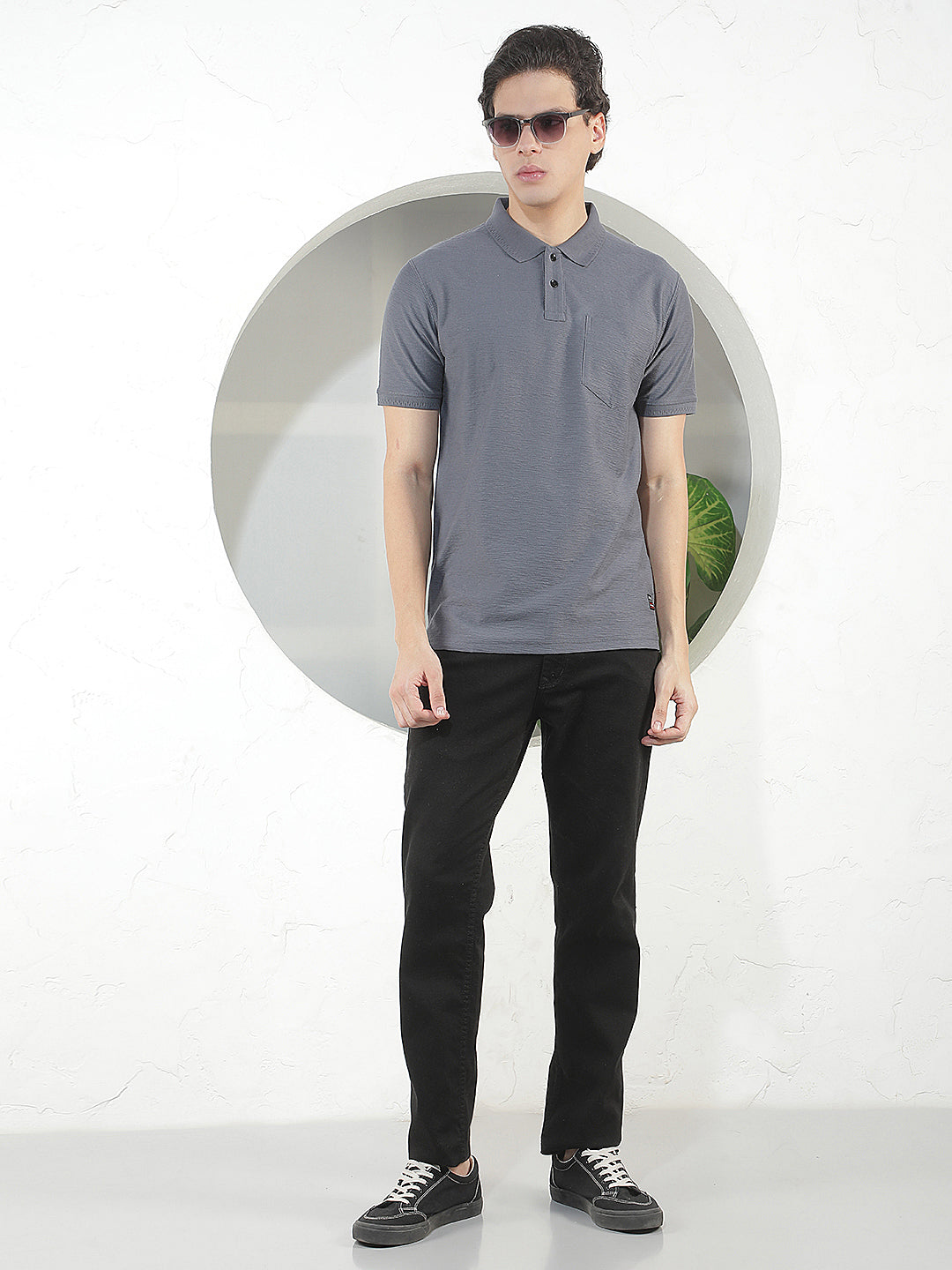 SLATE GREY TEXTURED POLO T-SHIRT