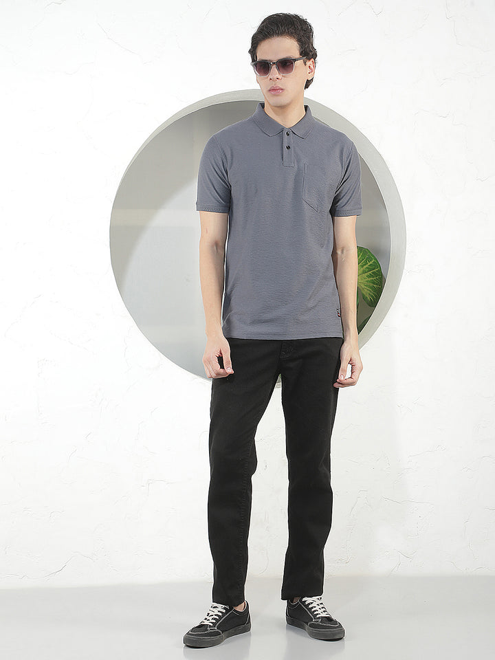 SLATE GREY TEXTURED POLO T-SHIRT