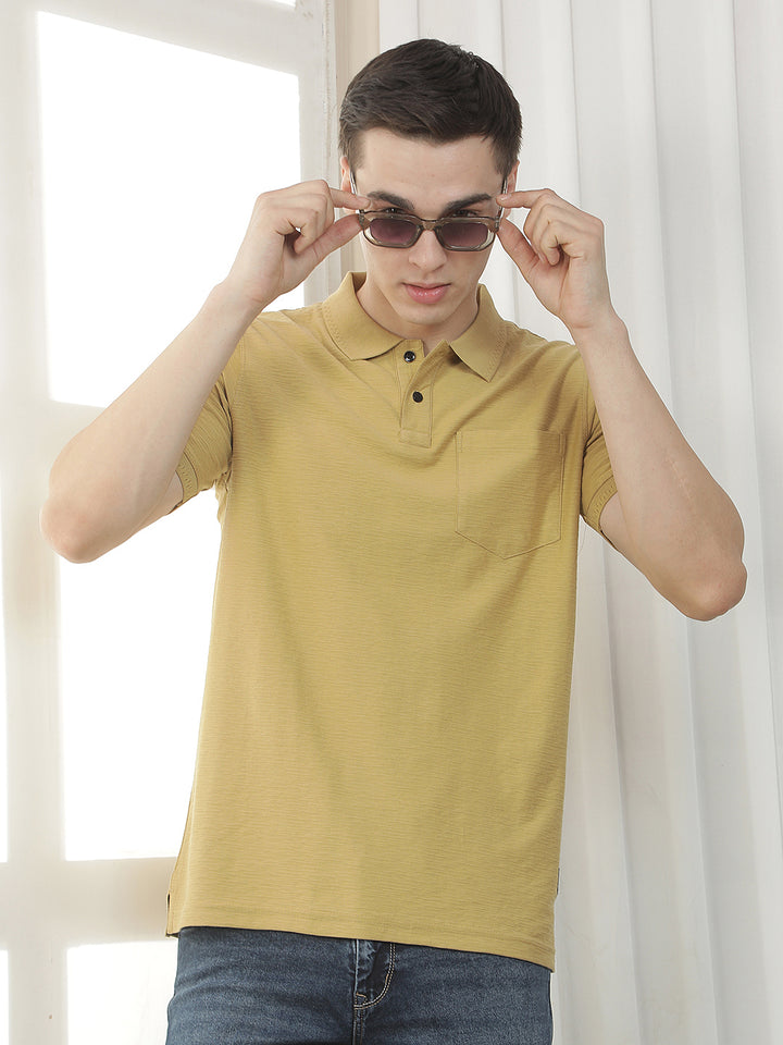 mustard textured polo t-shirt