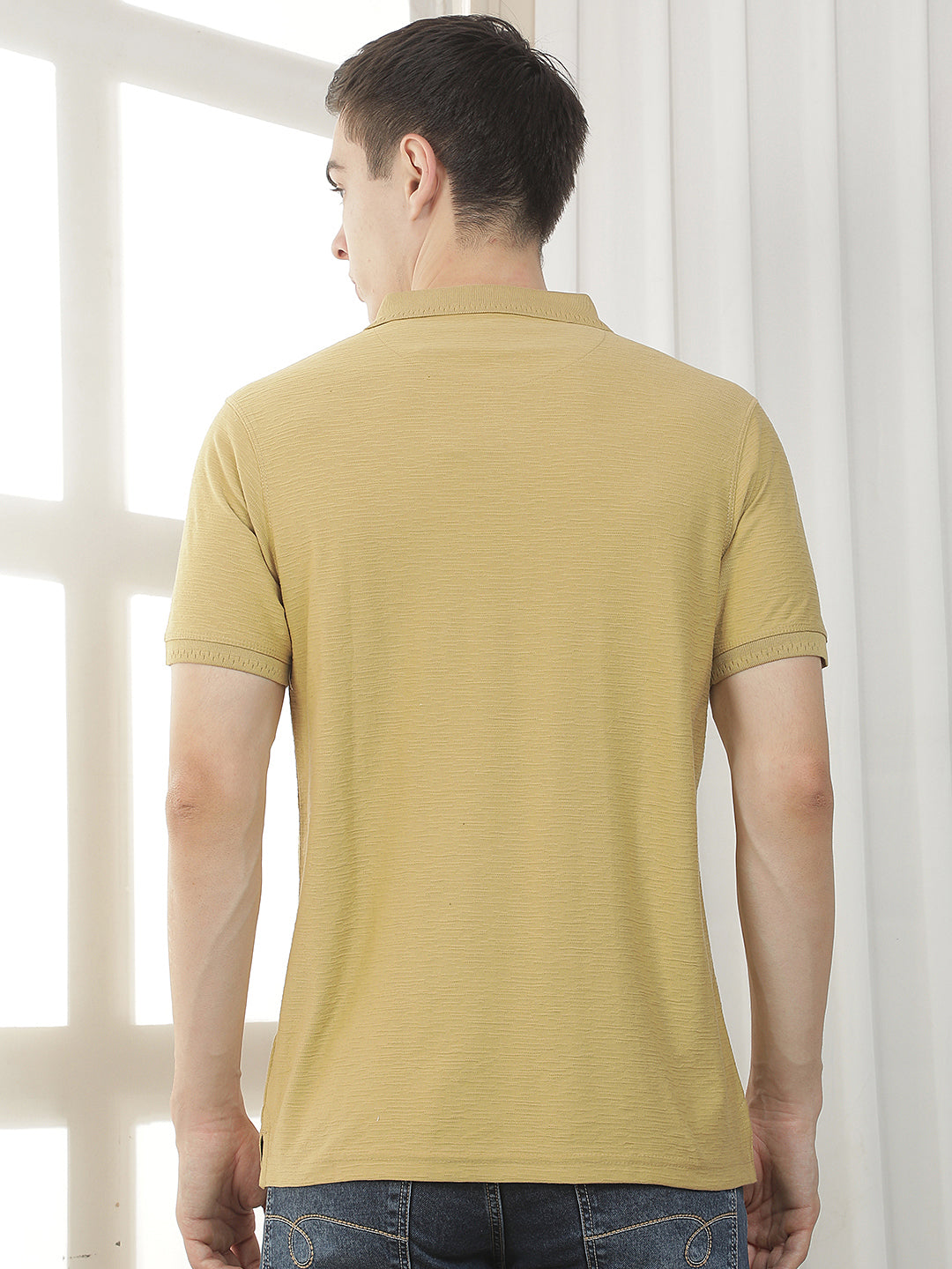 mustard textured polo t-shirt