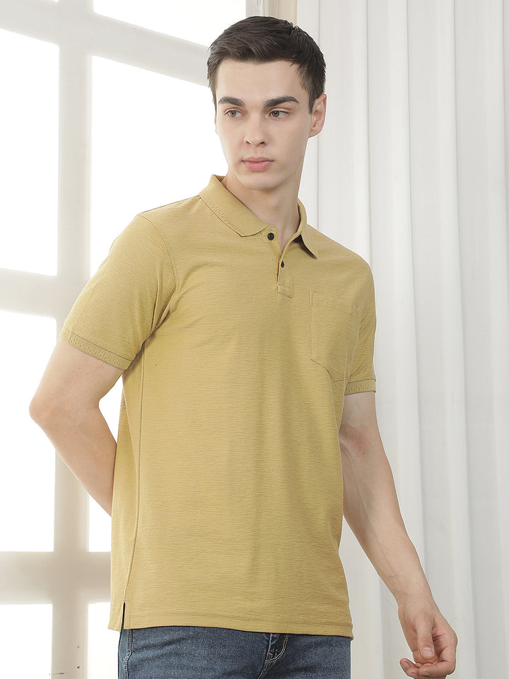 MUSTARD TEXTURED POLO T-SHIRT
