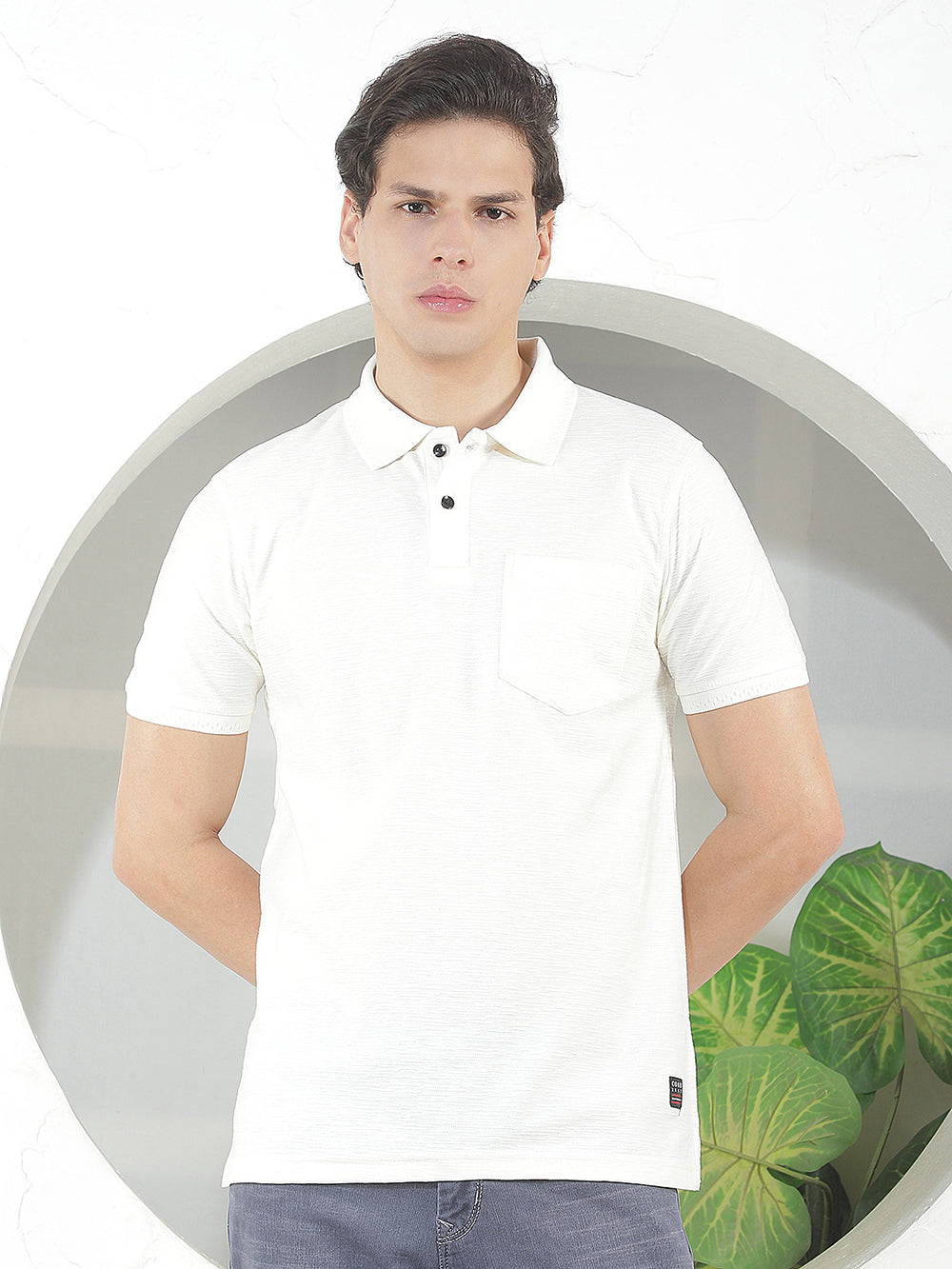 off white textured polo t-shirt