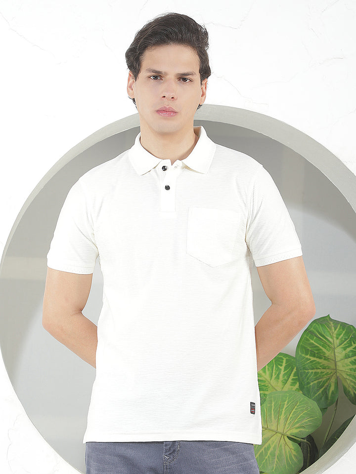 off white textured polo t-shirt