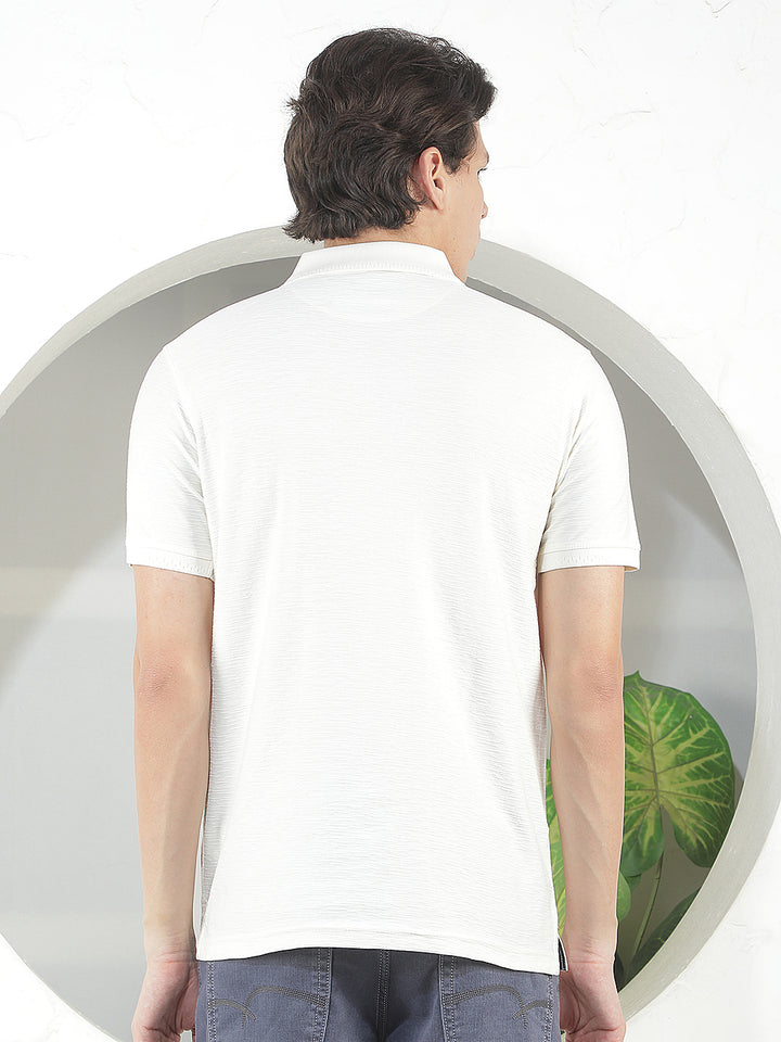 off white textured polo t-shirt