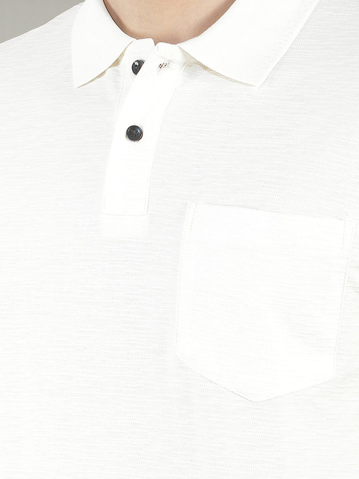 off white textured polo t-shirt
