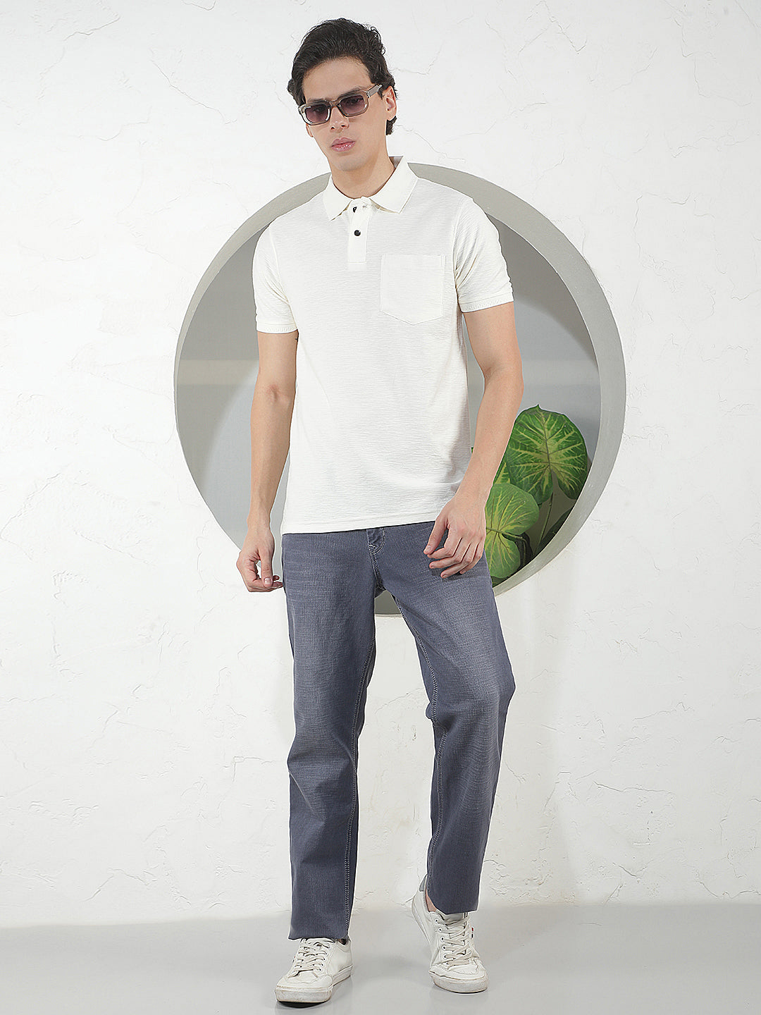 OFF WHITE TEXTURED POLO T-SHIRT